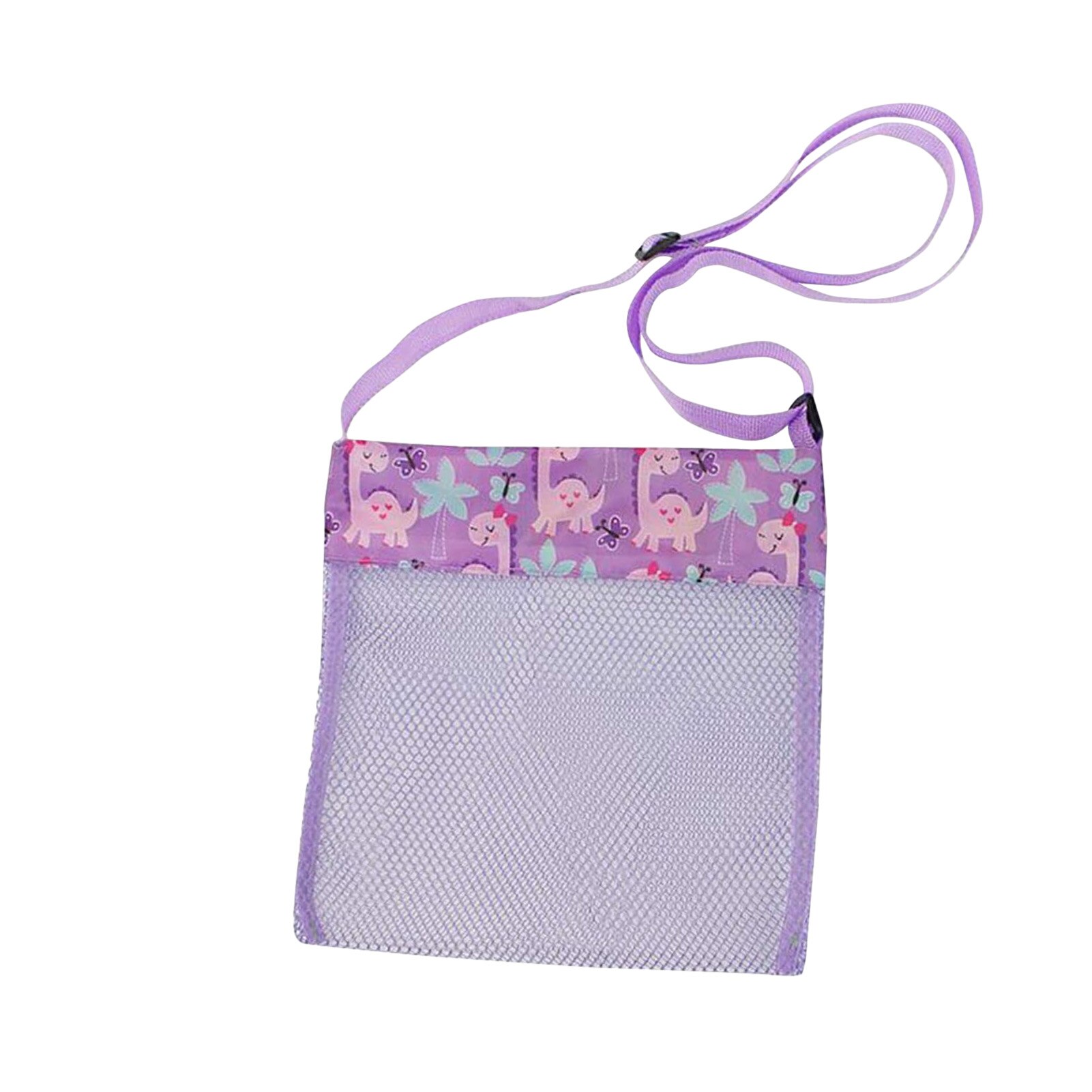 Mesh Beach Bag Tote Pouch Organizer per bambini Beach Travel Toy Organizer varie cerniera a rete e tracolla regolabile: Purple printing