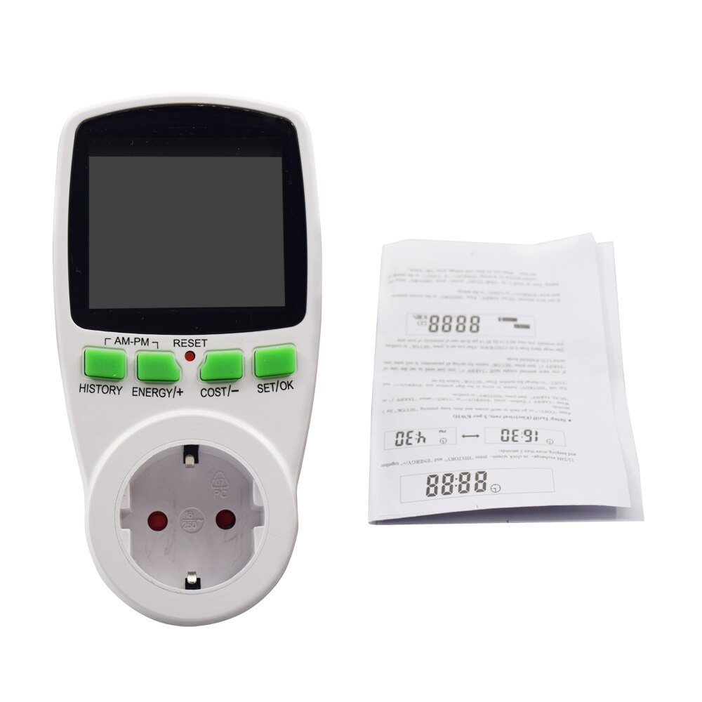 Intelligent digital wattmeter effektanalysator energimåler 230v effektmåler fatning watt monitor måleanalyseinstrumenter