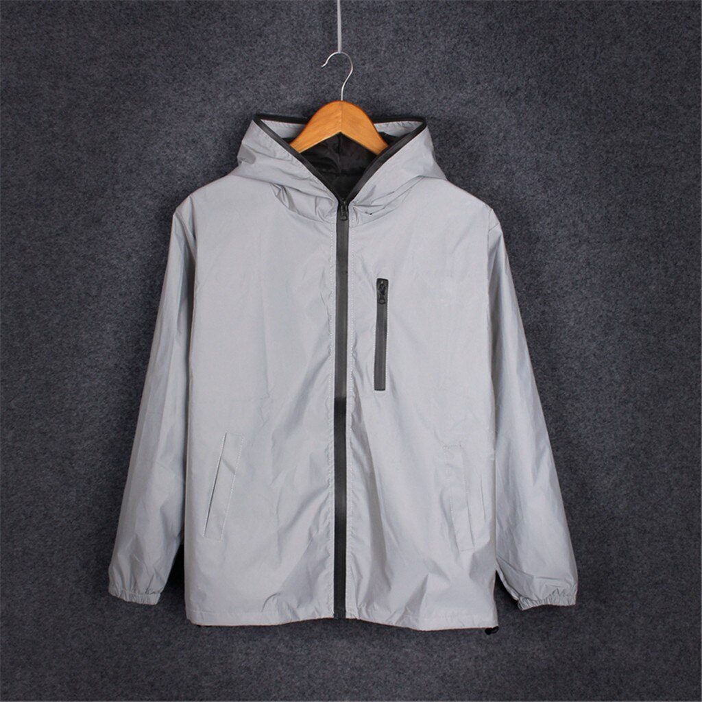 Unisex Couple Reflective Jacket Harajuku Windbreaker Jackets Men's Hooded Zipper Jacket Coat Female Streetwear Plus Size z0723