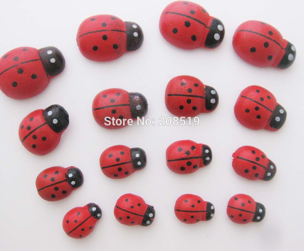 WBNAEG DIY glued flatback ladybug wood embellishment 150pcs multisizes handmade craft supplies