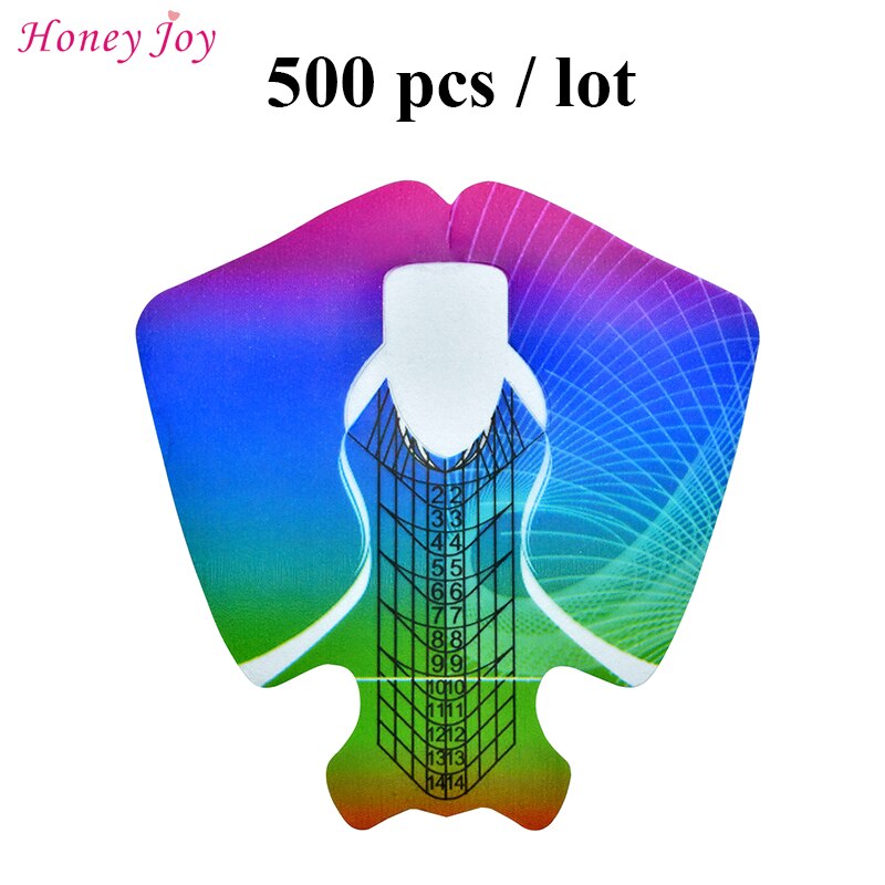50/100/300/500Pcs Nail Art Forms Regenboog Plastic Nail Forms Extension Guide Zelfklevende tips Voor Acryl Uv Gel Nail Art: 500pcs