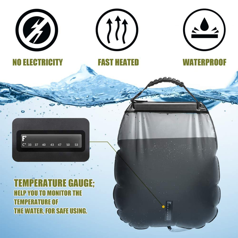 Bolsa de ducha portátil para acampar, bolsa de ducha Solar de 20l para acampar al aire libre y viajar