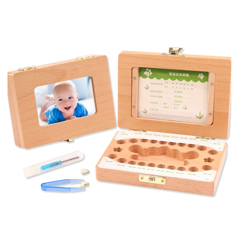 Milk Teeth Storage Wooden Photo Frame Fetal Hair Deciduous Tooth Box Organizer Umbilical Lanugo Save Collect Baby Souvenirs