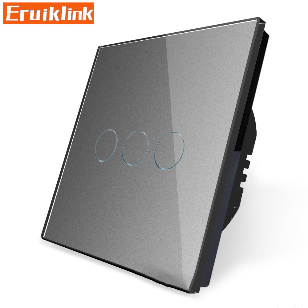 EU/UK Standard Wall Touch Switch,1/2/3 Gang 1 Way Crystal Glass Single Fireline Control Light Switch Can't be remote controlled
