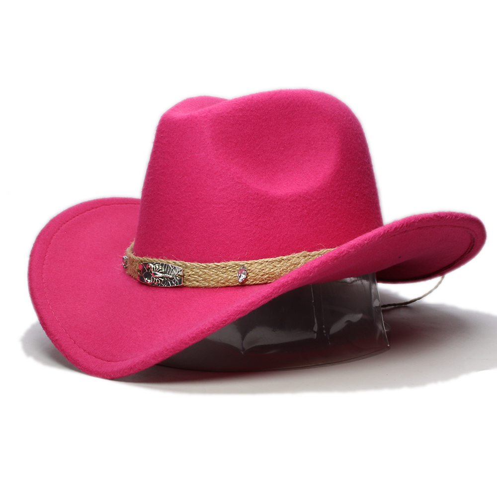 Retro beige skorpion strikket bånd forældre-barn kvinder mænd/kid uld bred skygge cowboy western hat cowgirl bowler kasket  (57cm/54cm): Rose / Børne størrelse 54cm