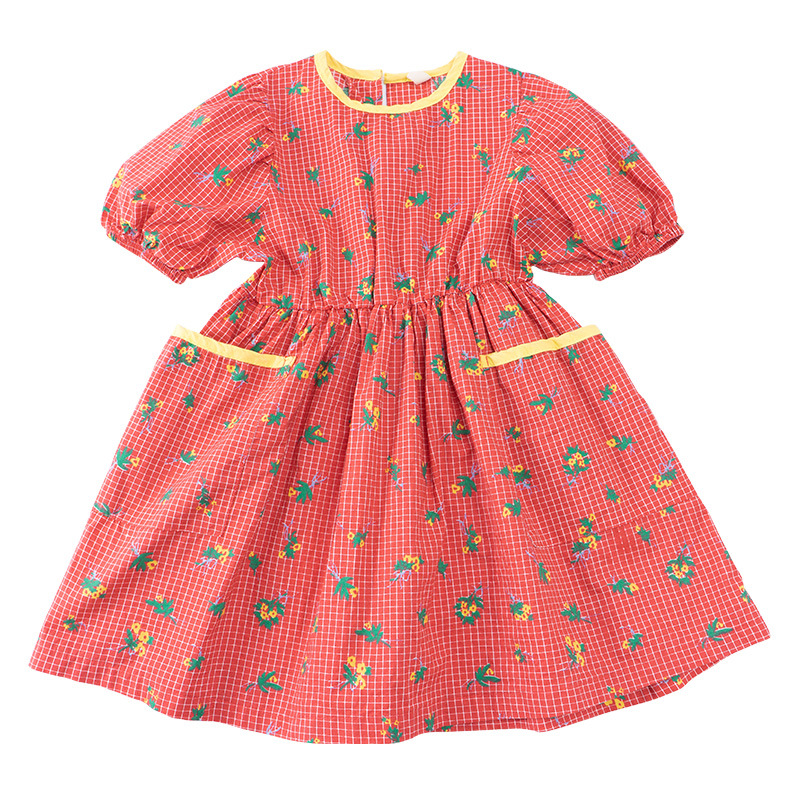 1349C vestito da ragazza coreana vestiti per bambini estate nuovo 2022 vestito da ragazza a mezza manica con fiori rotti vestito da ragazza in cotone tascabile grande