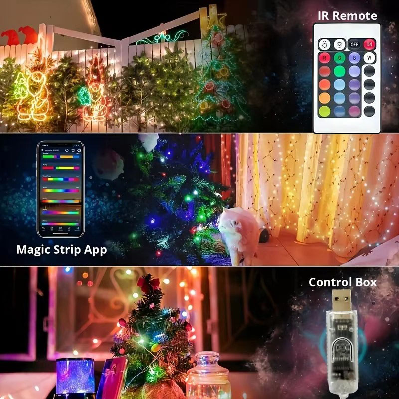 Rgb-ic led-lyslenke usb bluetooth og fjernkontroll  ws2812b lyslenker vanntett julegirlander til hjemmet bryllupsfestdekor