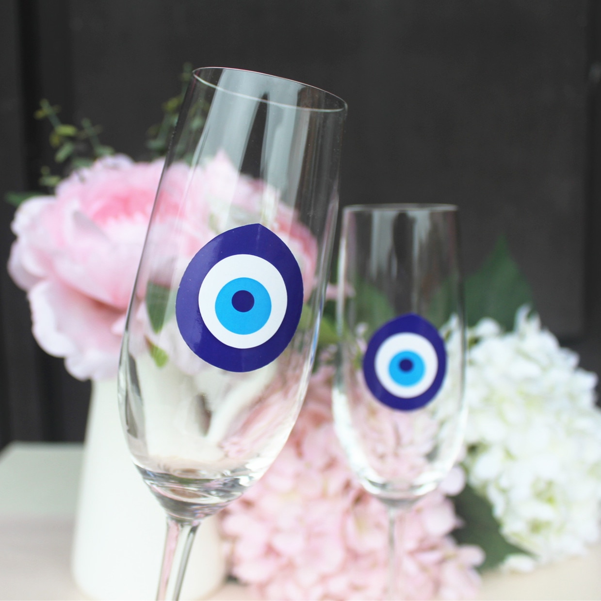 30 Evil Eye vinyl sticker decals champagne glass cups stickers protection eye candle decorations ( glass not include)