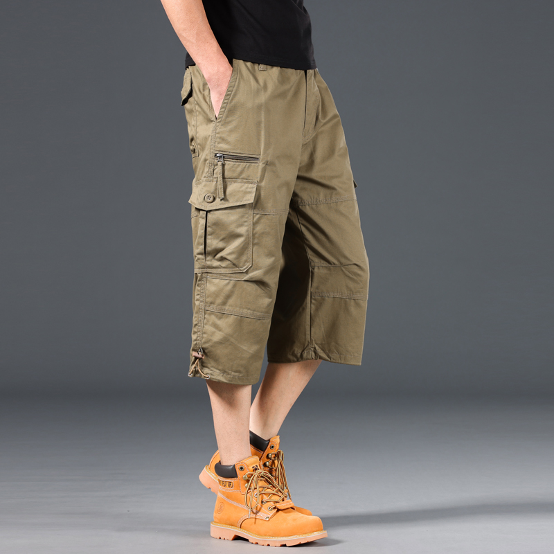 Short d'été ample et décontracté pour hommes, tendance, taille élastique, grande taille, jogging en plein air, pantalon de survêtement multi-poches: 5XL / YELLOW