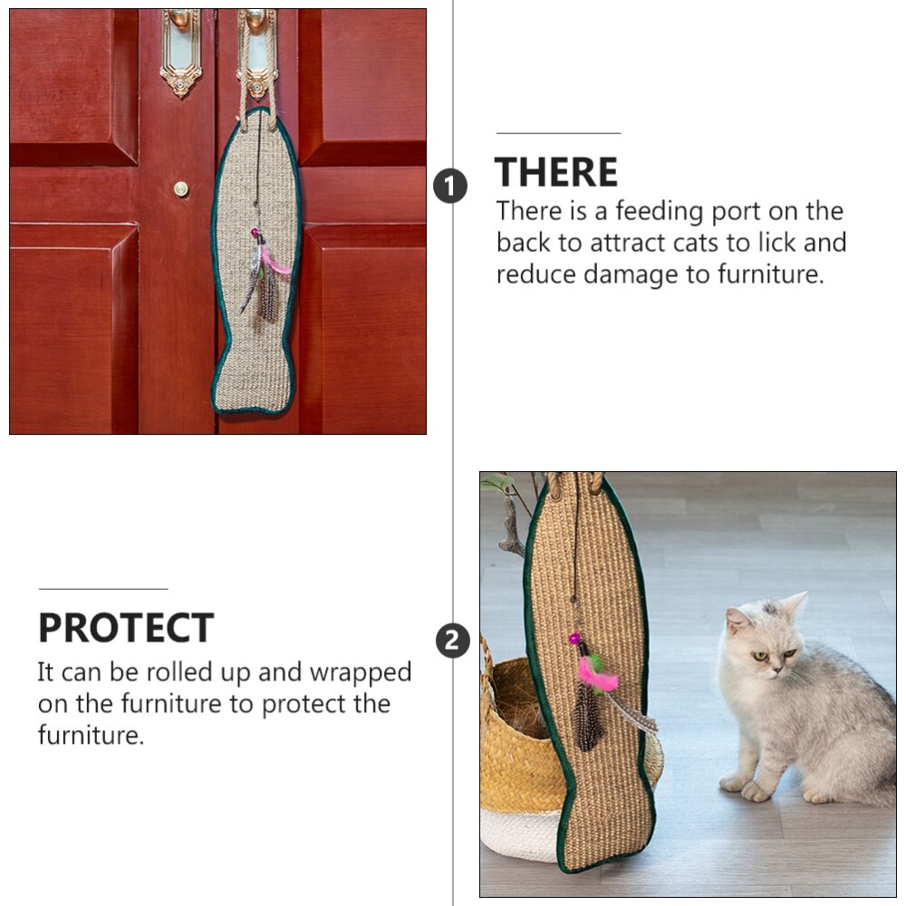 1Pc Vis Vormige Sisal Pad Kat Krabben Mat Beschermende Opknoping Pad Willekeurige Kleur