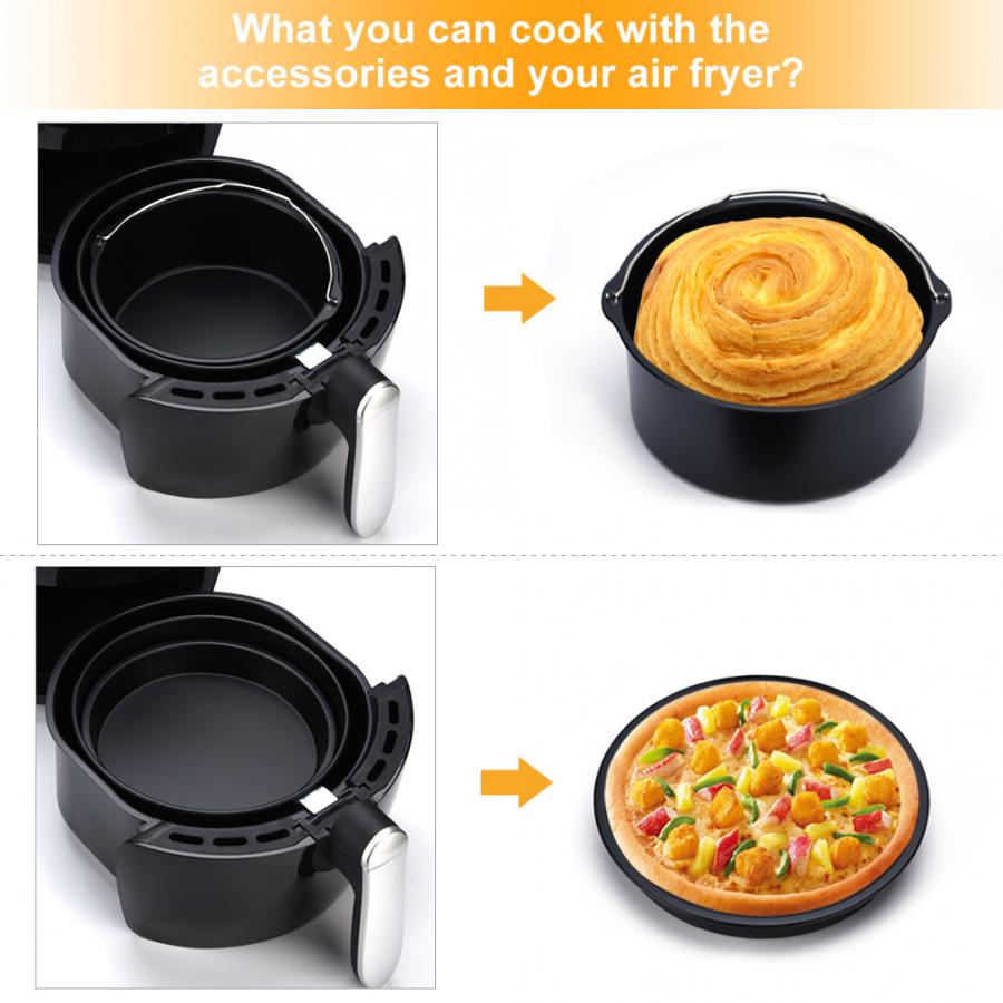Air Friteuse 5 in 1 Multifunctional Air Fryer Accessories Set Kit Parts Metal Holder Skewer Rack Cake Barrel Freidora Aire