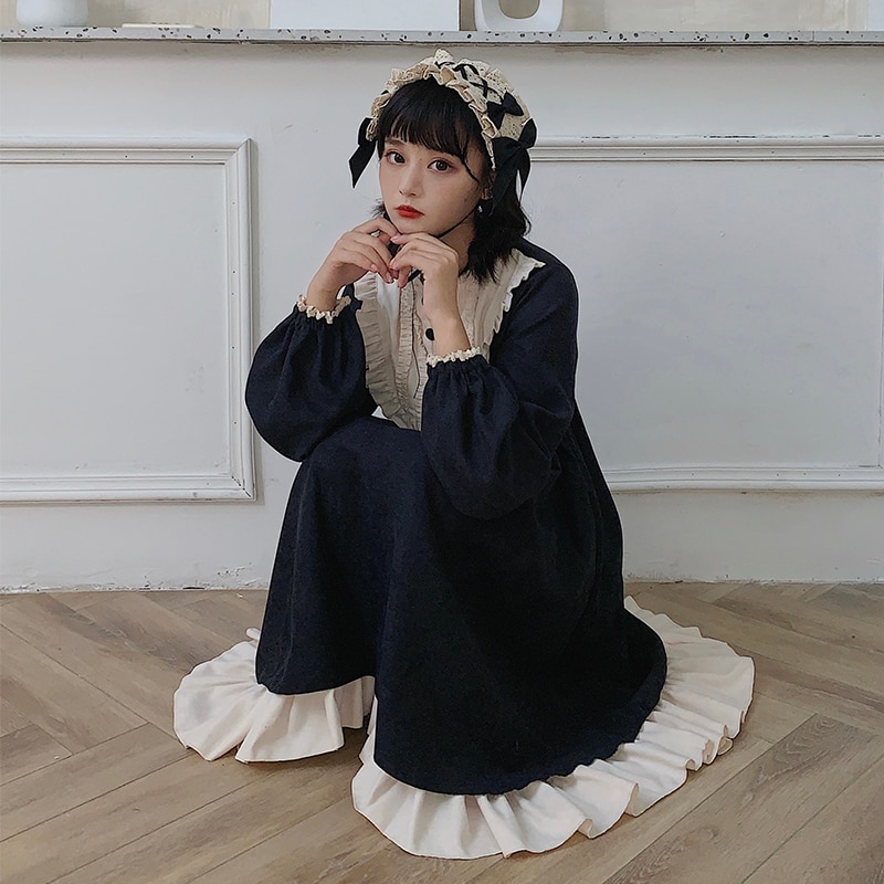 Lolita dress vintage Dark Japanese Loli soft sister Lolita daily dress women autumn