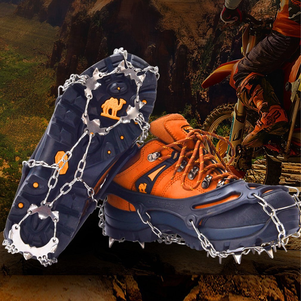 Stainless Steel 19 Teeth Universal Anti Slip Ice Snow Shoe Crampons Boot Grips Traction Cleats Spikes Crampons