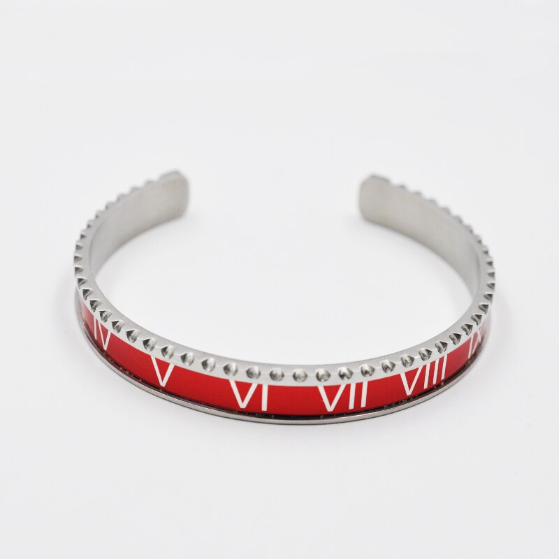 Pulsera de lujo para hombre, accesorios de reloj, pulsera abierta de Color a juego, brazalete de acero sin brillo, pulsera con números romanos: red