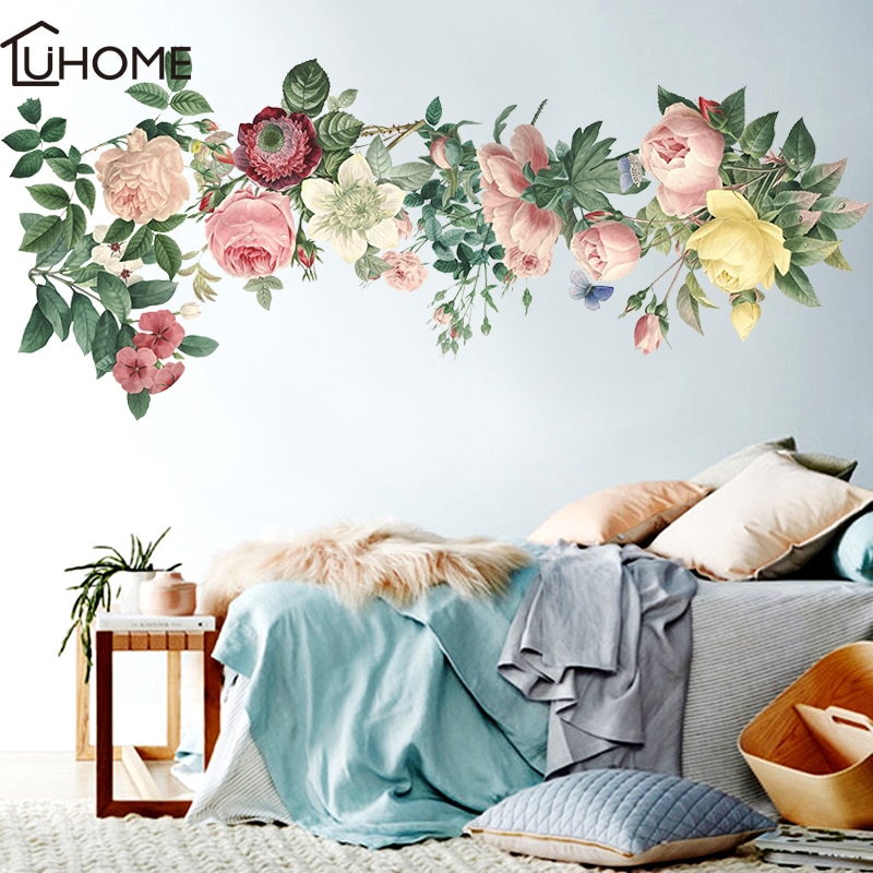 Store 115 x 50cm blomsterblade wallstickers yndefuld pæon wallstickers møbler romantisk stue dekoration
