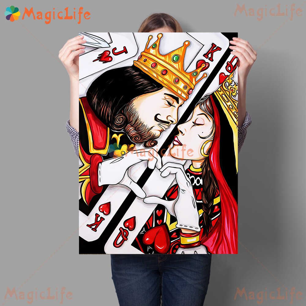 re e regina carte da gioco immagini a parete per soggiorno nordico coppia carte per amore manifesto parete arte tela la pittura Unframed