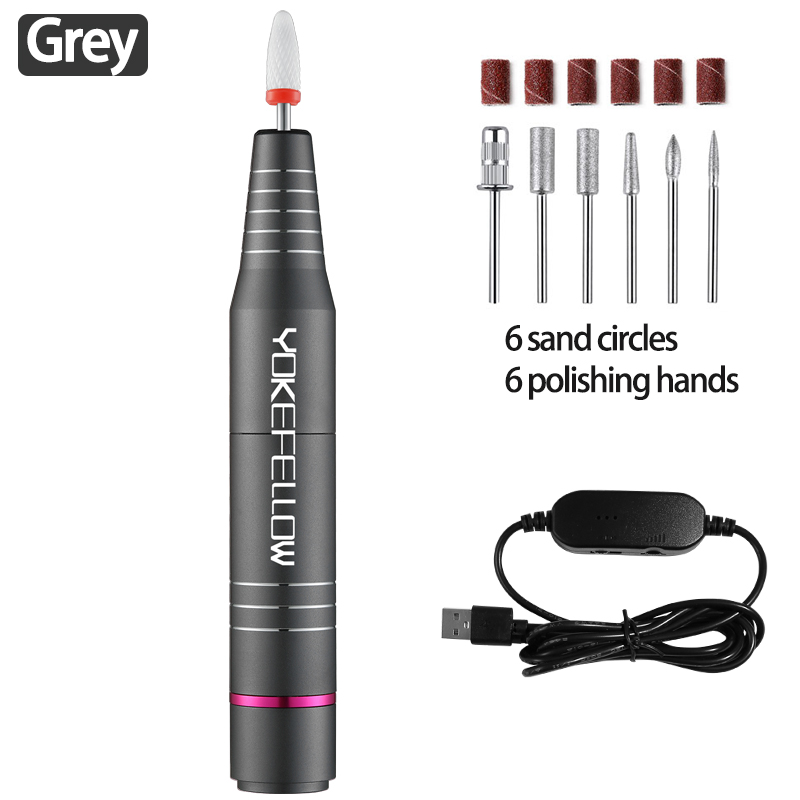 Electric Nail Drill Machine For Acrylic Gel Polish File With Cutter Strong Nail Sander 30000RPM Cordless Portable Nail Drill Pen: 20000RPM-GY