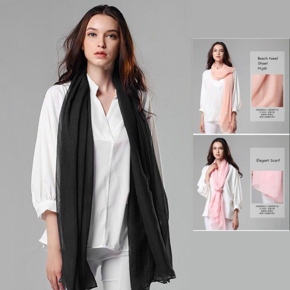 Bufanda mujer hijab Chiffon chal chal musulmán árabe pelo cabeza bufanda borla retro arruga patrón Poncho 180x90cm