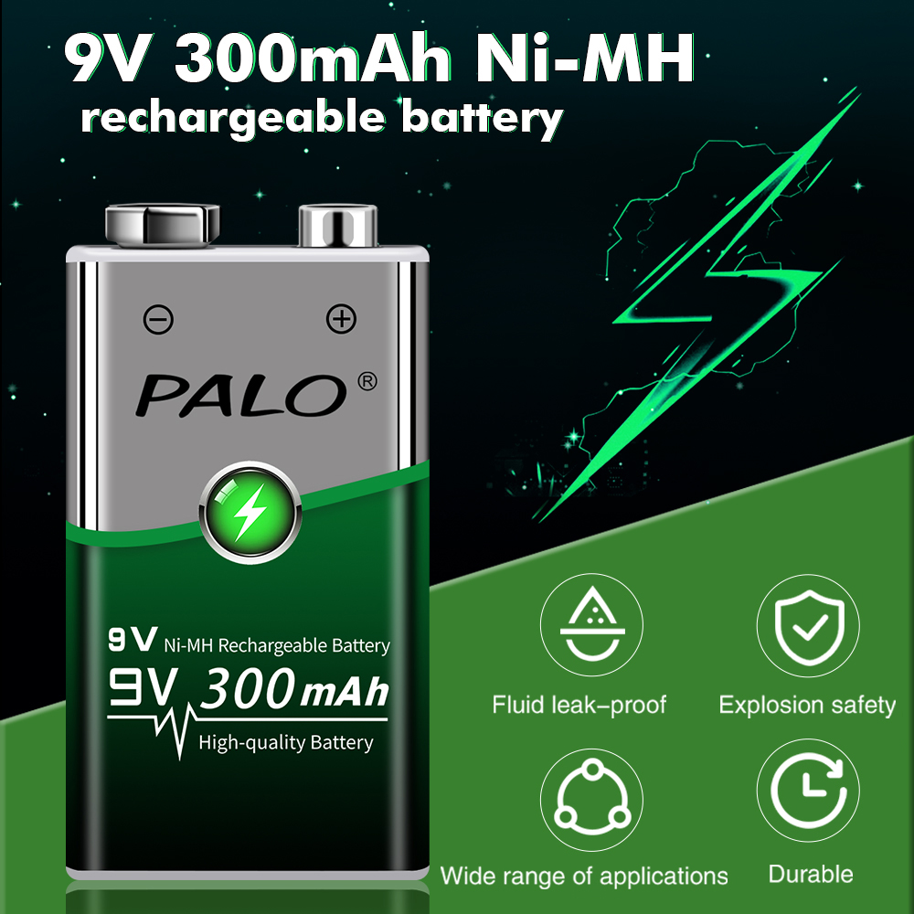 PALO rechargeable 9V 6f22 battery 300mAh 9V NiMH rechargeable battery low self discharge batery for toys