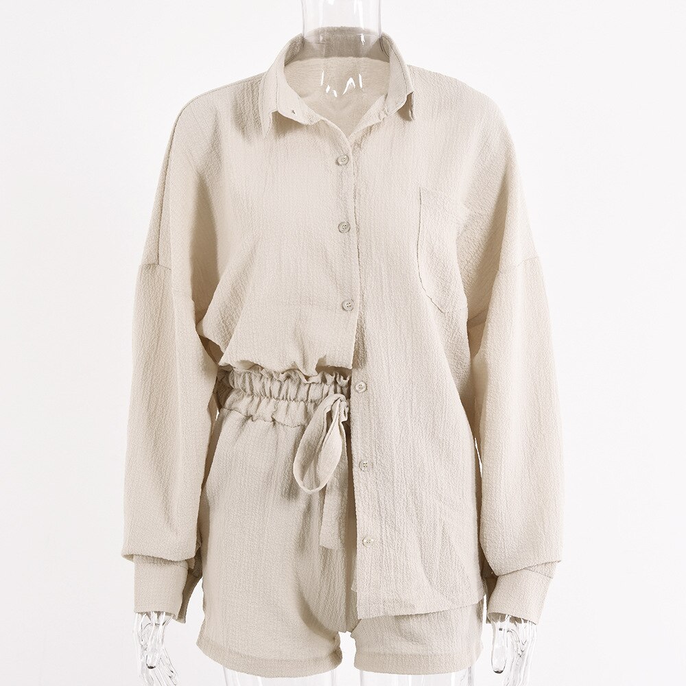 Zomer Herfst Lange Mouwen Top Shirt Vrouwen En Shorts Casual Vrouwen Set Zwart Twee Stukken Set Losse Outfit Vrouwelijke