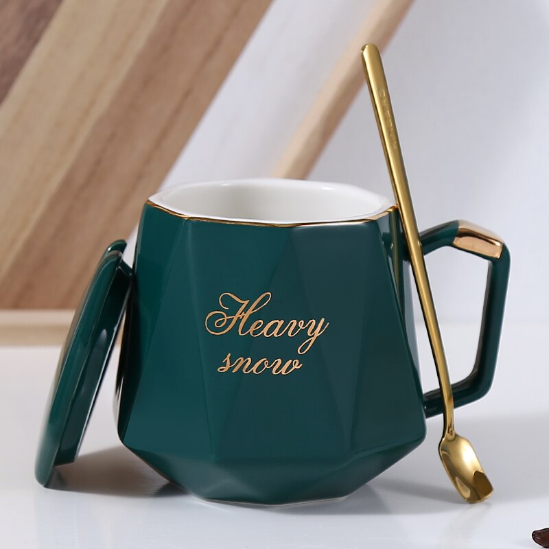 Gold Luxury Espresso Coffee Mugs Ceramic Reusable Mug Lid Coffeeware Canecas De Porcelana Travel Mug EA60MK: Style 1