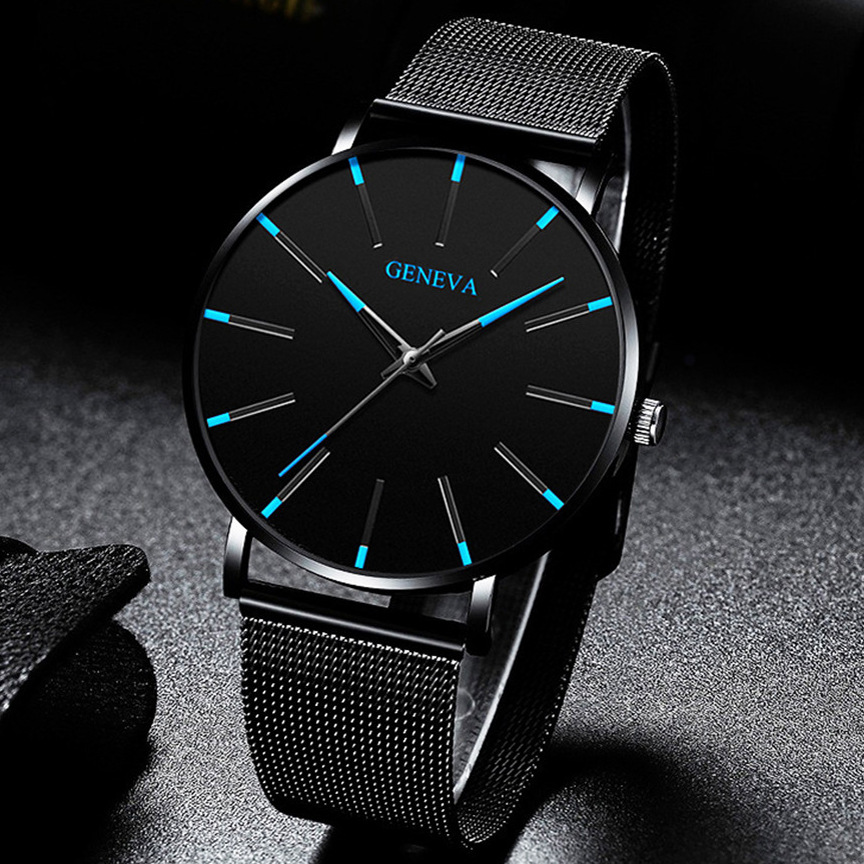 Minimalistiske herre ultra tynde ure simple herre business rustfrit stål mesh bælte kvarts ur relogio masculino