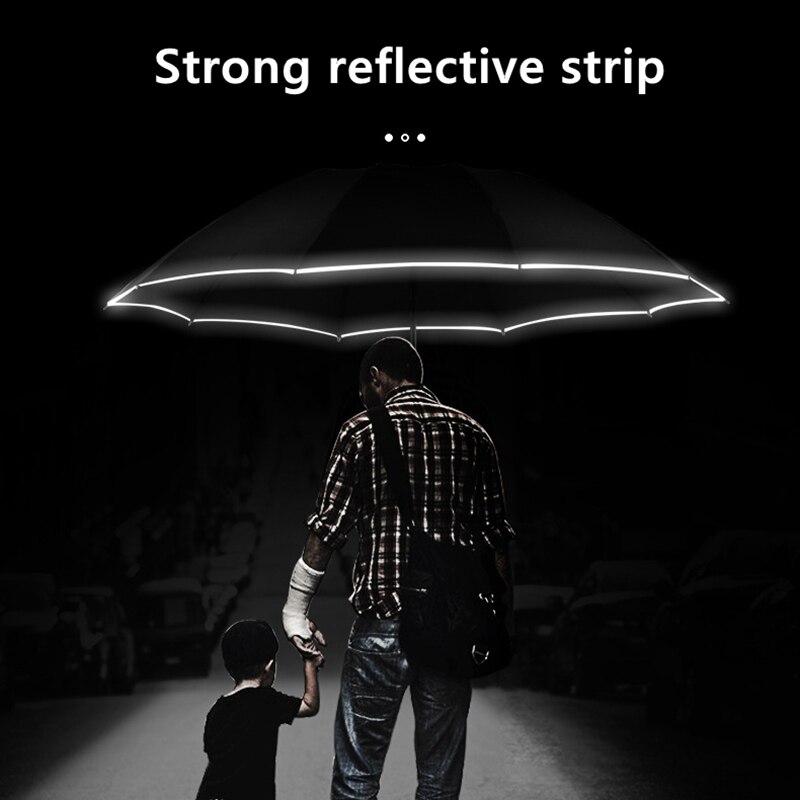 Automatic Umbrella 10 Ribs Windproof Reflective Stripe Umbrella Folding Travel Umbrellas with LED Light Flashlight
