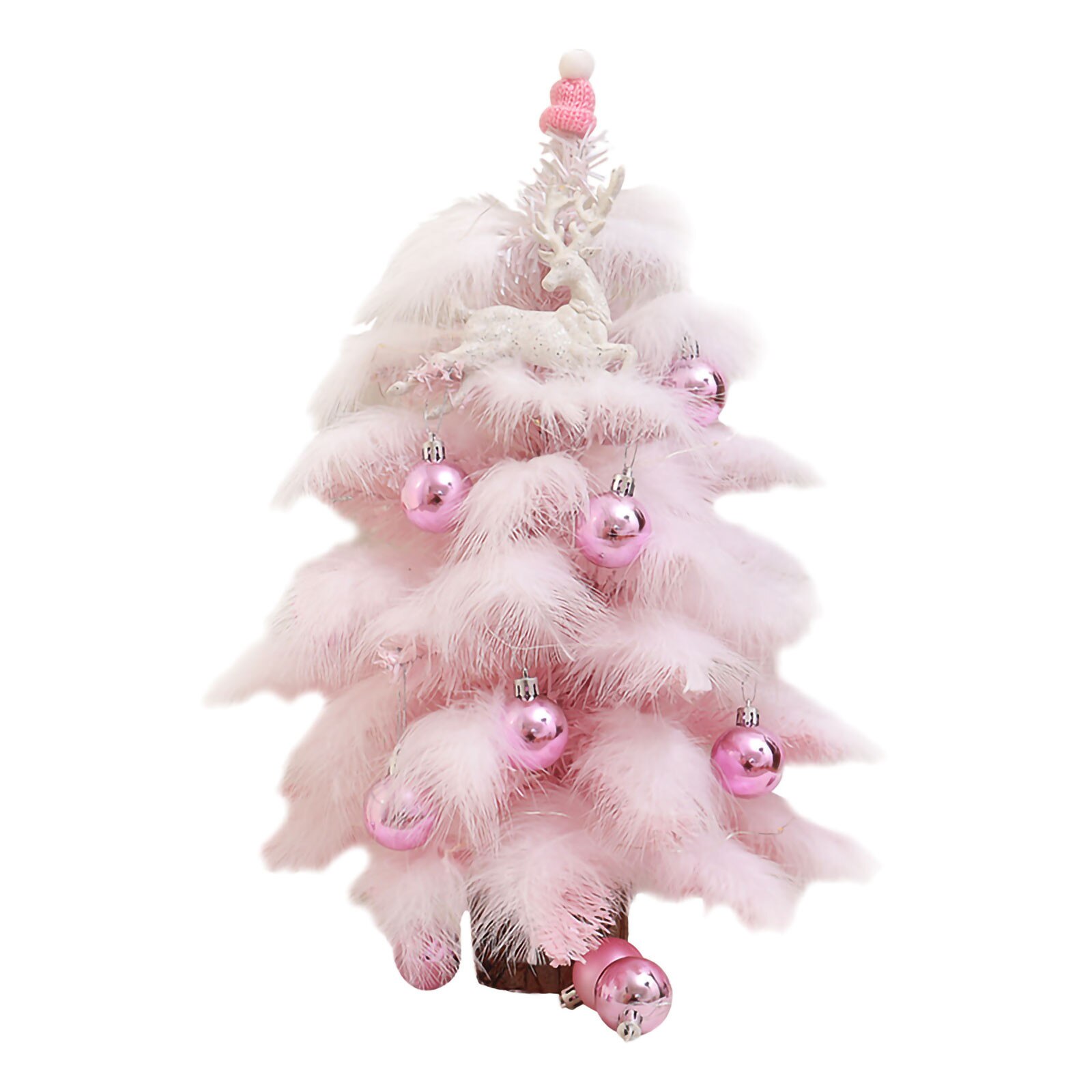 Feather Pink Christmas Tree DIY LED Luminous Mini Christmas Tree 60cm Chic Xmas Year Home Decoration Ornaments