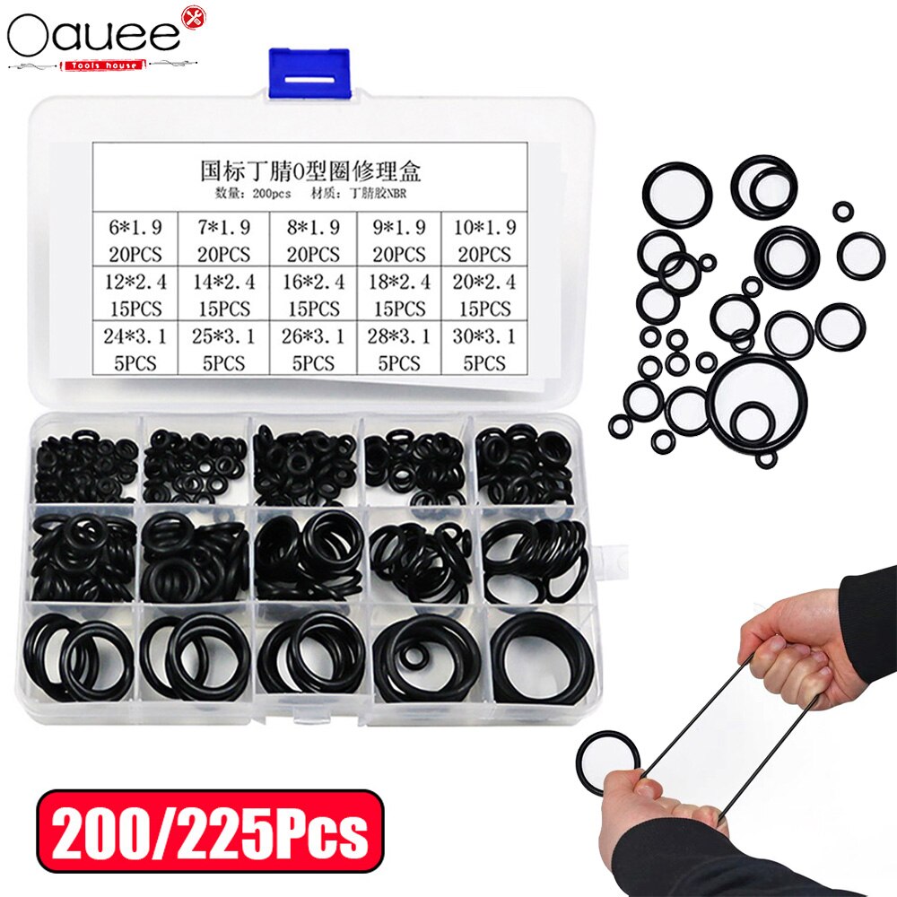200Pcs O-ring Rubber Gaskets Seal Ring Set Nitrile Rubber High Pressure O-Rings NBR Sealing Elastic Band O Rubber Rings Set