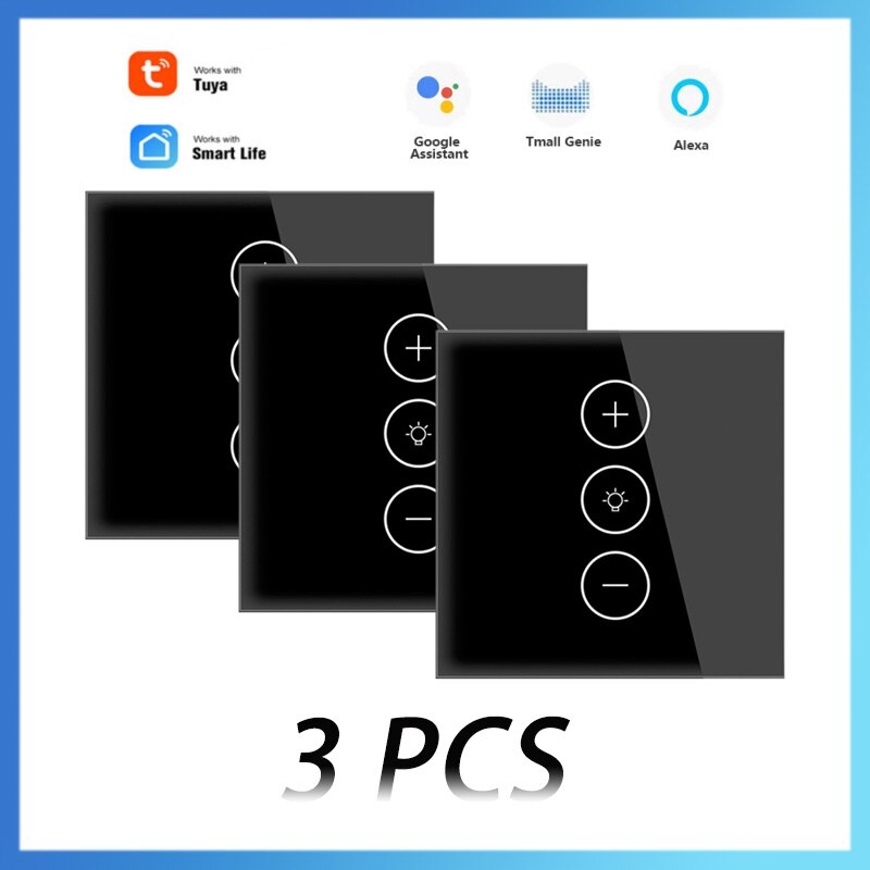Tuya Smart Life WiFi Wall Panel LED Light Touch Dimmer Switch Remote Control Work With Aelxa Google Home Smart Home Gadgets: 3 pcs black