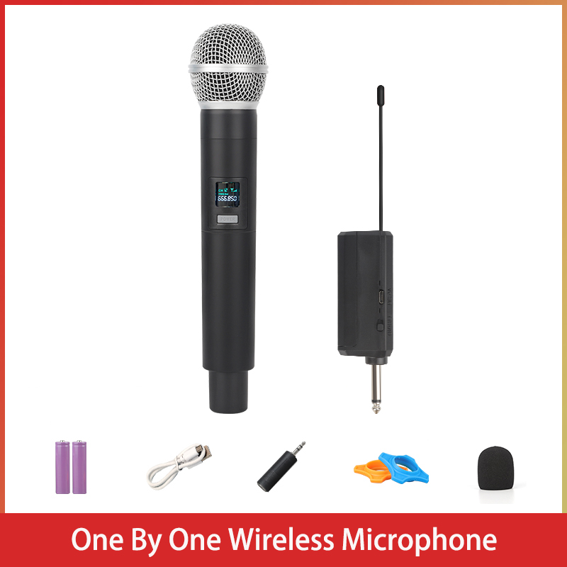 Wireless Microphone 4 Channels VHF Dual Handheld Dynamic Cordless Mic System Set For Shure Karaoke Voice Amplifier PA System: GRAY