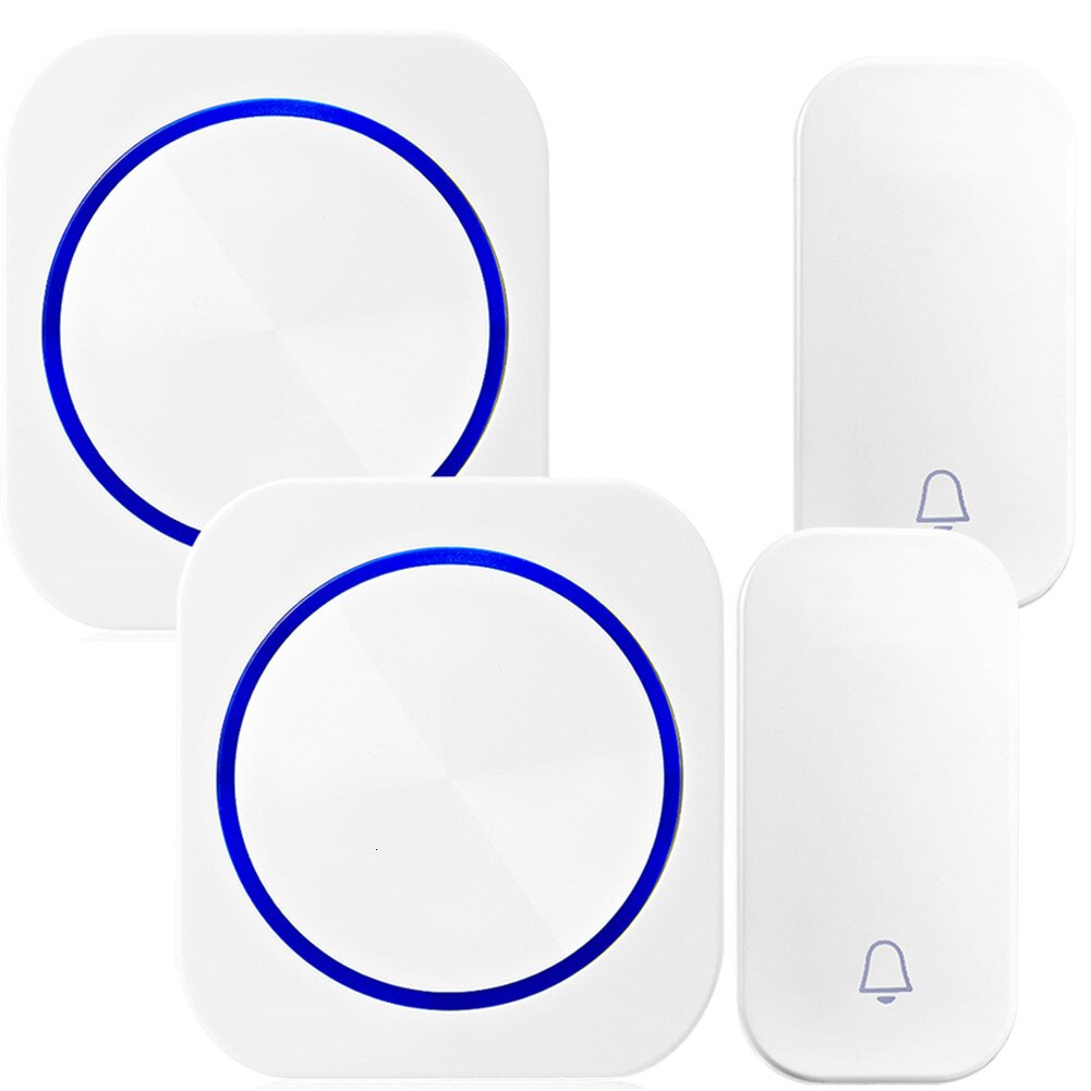 SMATRUL battery-free Cordless Bell button 2-1 receptor Cordless Bell Bell Bell without Wire to Proof D Water powered plug EU: white EU 2X2