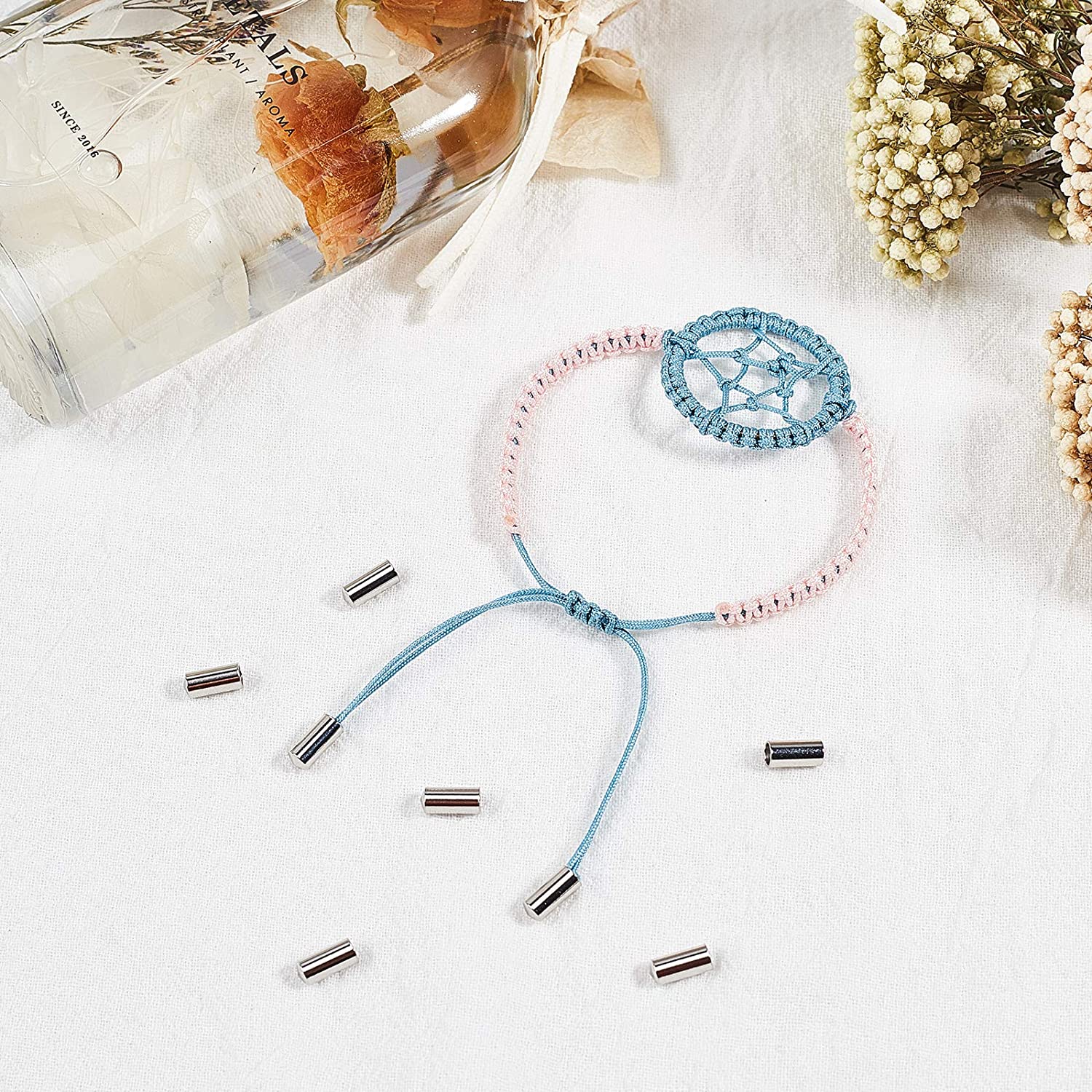 20 Pcs Stainless Steel Column End Caps Leather Cord Ends Leather Cord Terminators for DIY Bracelet Jewelry Crafts Making