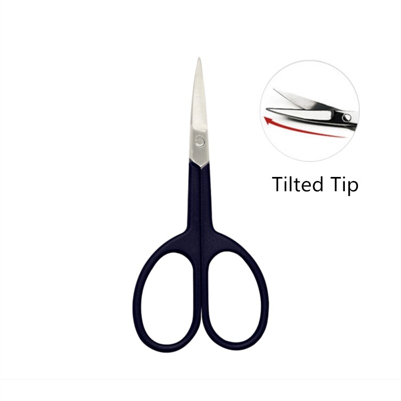 Tijeras de acero inoxidable para maquillaje de cejas, utensilio de belleza con punta inclinada pequeña, para manicura y corte de pelo facial, 1 ud.