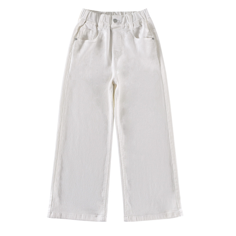 Pantalones vaqueros rectos blancos Vintage para niños con lazos para niñas, nuevos pantalones vaqueros holgados ajustados de primavera, pantalones vaqueros informales para niños y adolescentes