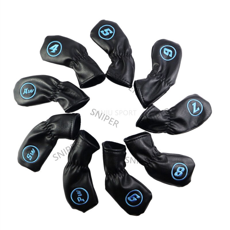 NRC Golf iron Headcovers Exquisite PU Thick PU Leather Golf Club Iron Head Covers Accessories: 9pcs black