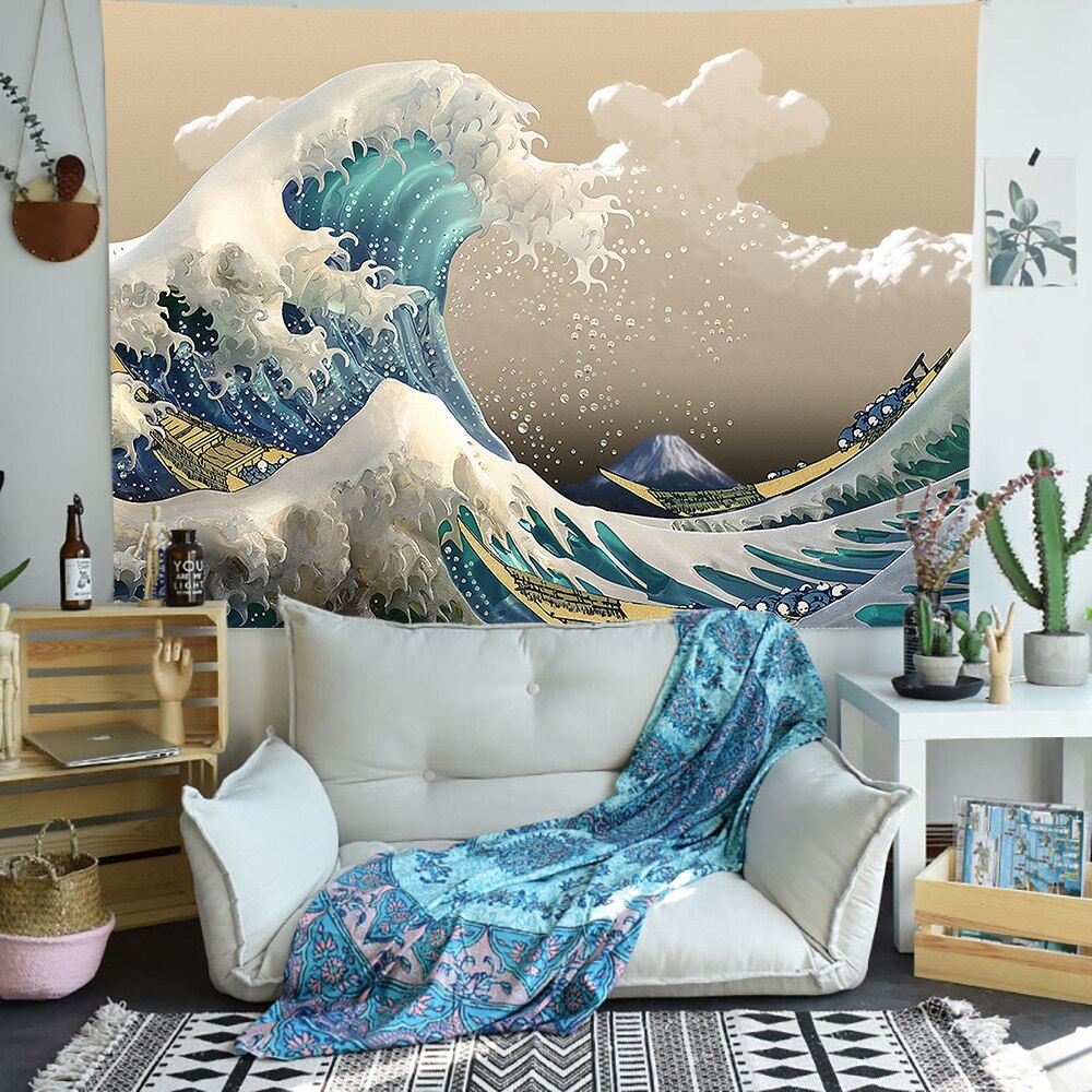 Simsant stor bølge kanagawa væg gobelin japansk ocean bølge kunst væg hængende gobeliner til stue hjem sovesal indretning