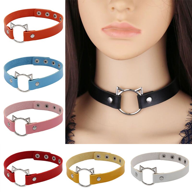 Kat øre pu læder choker halskæde kvinder chocker halskæder tilbehør punk halsrem bryllup brud smykker