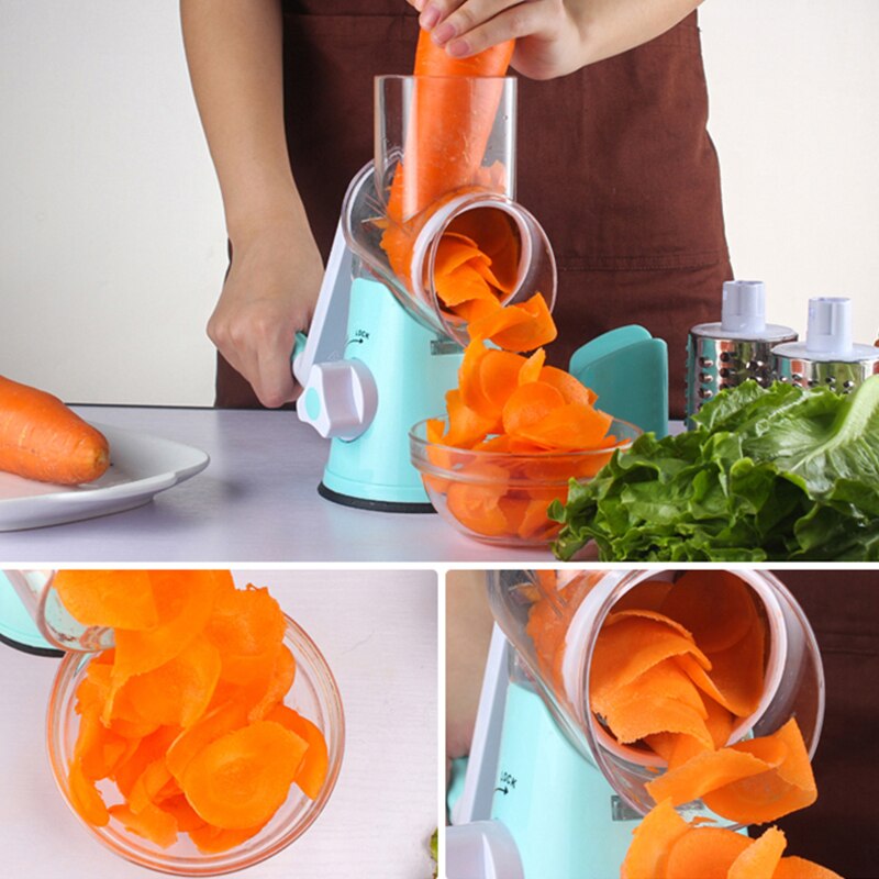 Coupe-légumes manuel, mandoline ronde, râpe à oignons, pommes de terre, carottes, avec 3 lames, accessoires de cuisine, gadgets, outil