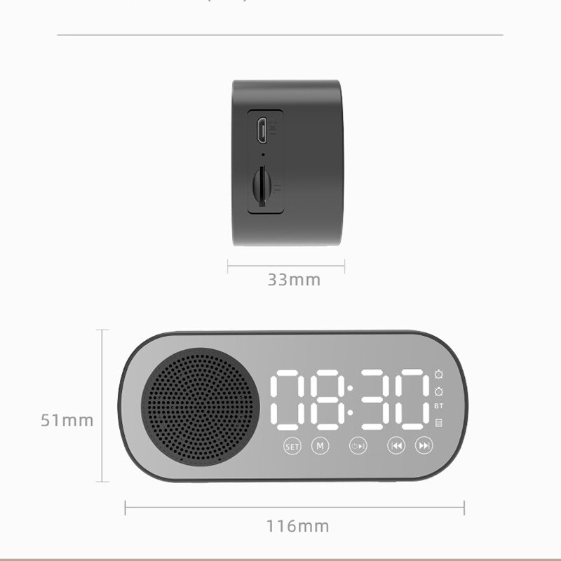 Led Spiegel Scherm Wekker Horloge Tafel Digitale Klok Draadloze Bluetooth-compatible5.0 Hifi Luidspreker Subwoofer Draagbare Audio