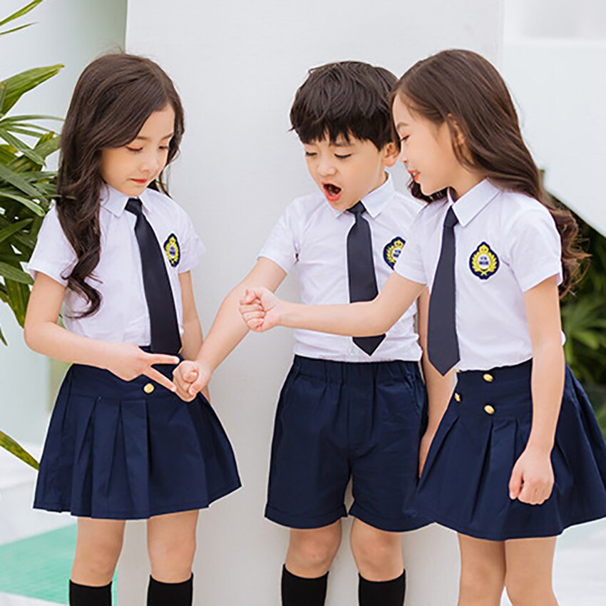 Children Navy Blue Cotton Japanese School Uniform for Girls Boys Pleated Student Korean Style Vest Shirts Pants Skirt Overalls