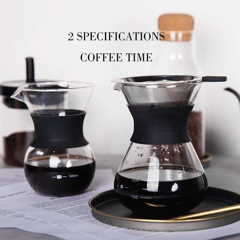 400ml Glass Coffee Kettle with Stainless Steel Filter Drip Brewing Brewer Coffee Pot Dripper Barista Pour Over Coffee Maker