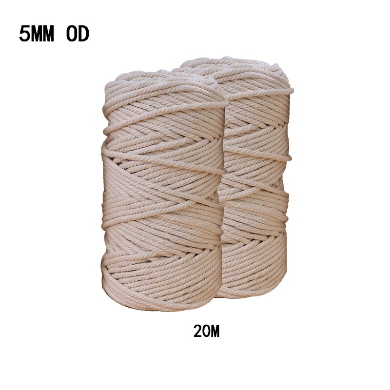 3mm 4mm 5mm 6mm Macrame Rope Twisted String Cotton Cord For Handmade Natural Beige Rope DIY Home Wedding Accessories: 5mmx20m