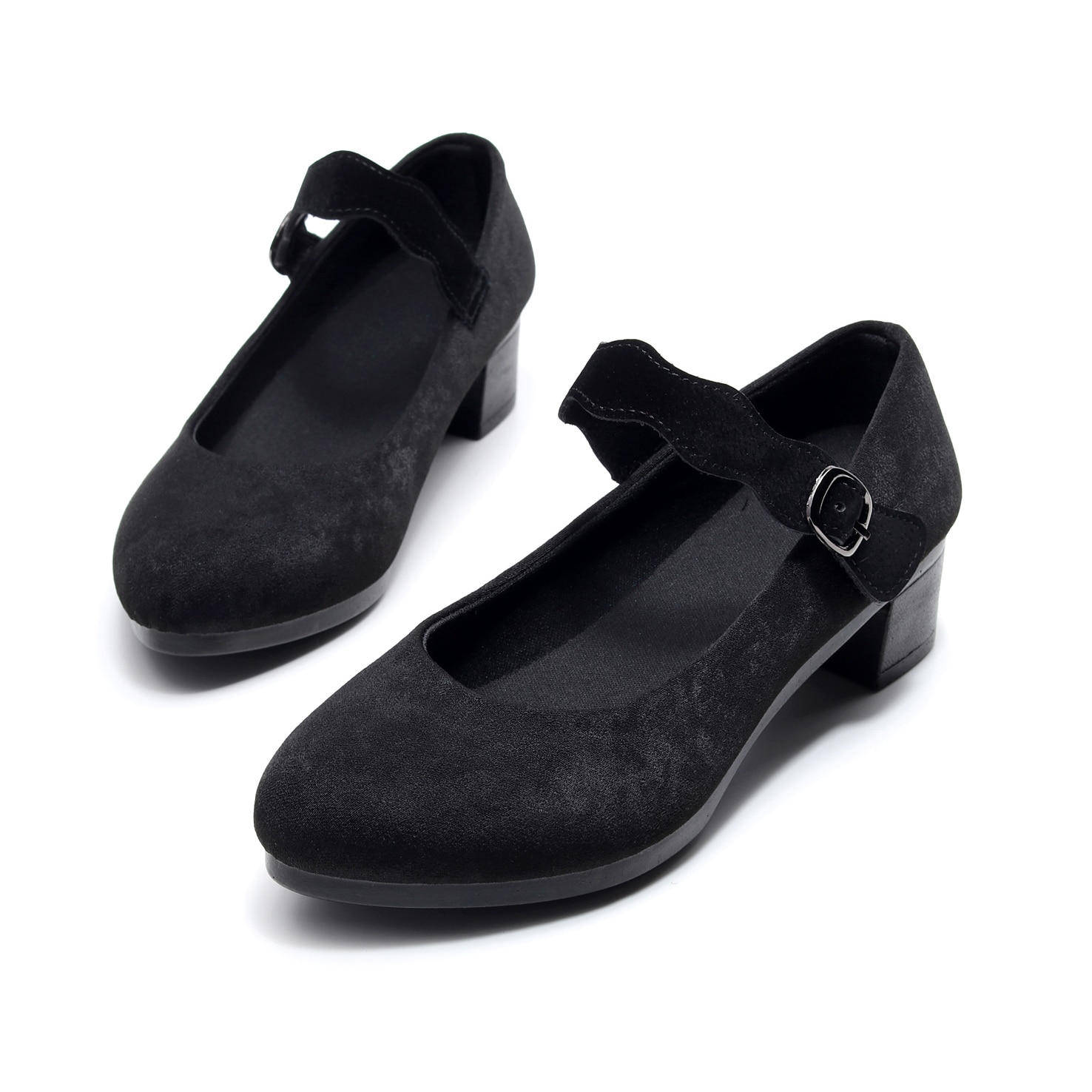Kvinders hæle sko kvinder ballet hæle sko kvindelig arbejde kontor sorte hæle sko kvinder søde loafers blonde velcro