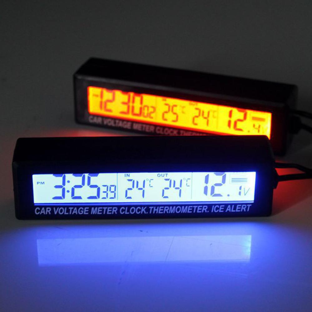 LED Vehicle Electronic Clock Internal and External Dual Temperature Vehicle Voltage Alarm Display