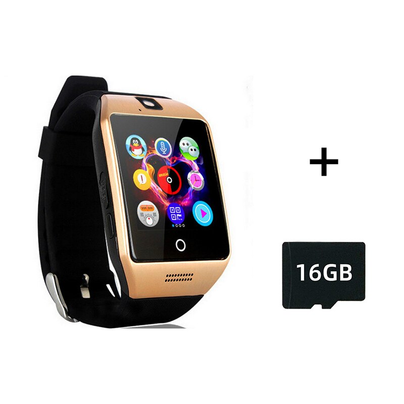 nouvelle montre intelligente chaude avec caméra Q18 Bluetooth Smartwatch SIM TF carte pour Android Slot Fitness activité Tracker Sport montre: Gold and 16GB TF