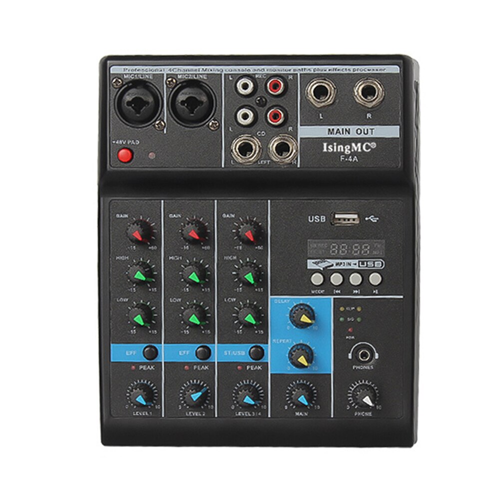 F-4A mezclador de Audio portátil de 4 canales, consola mezcladora de sonido compatible con Bluetooth: US Plug