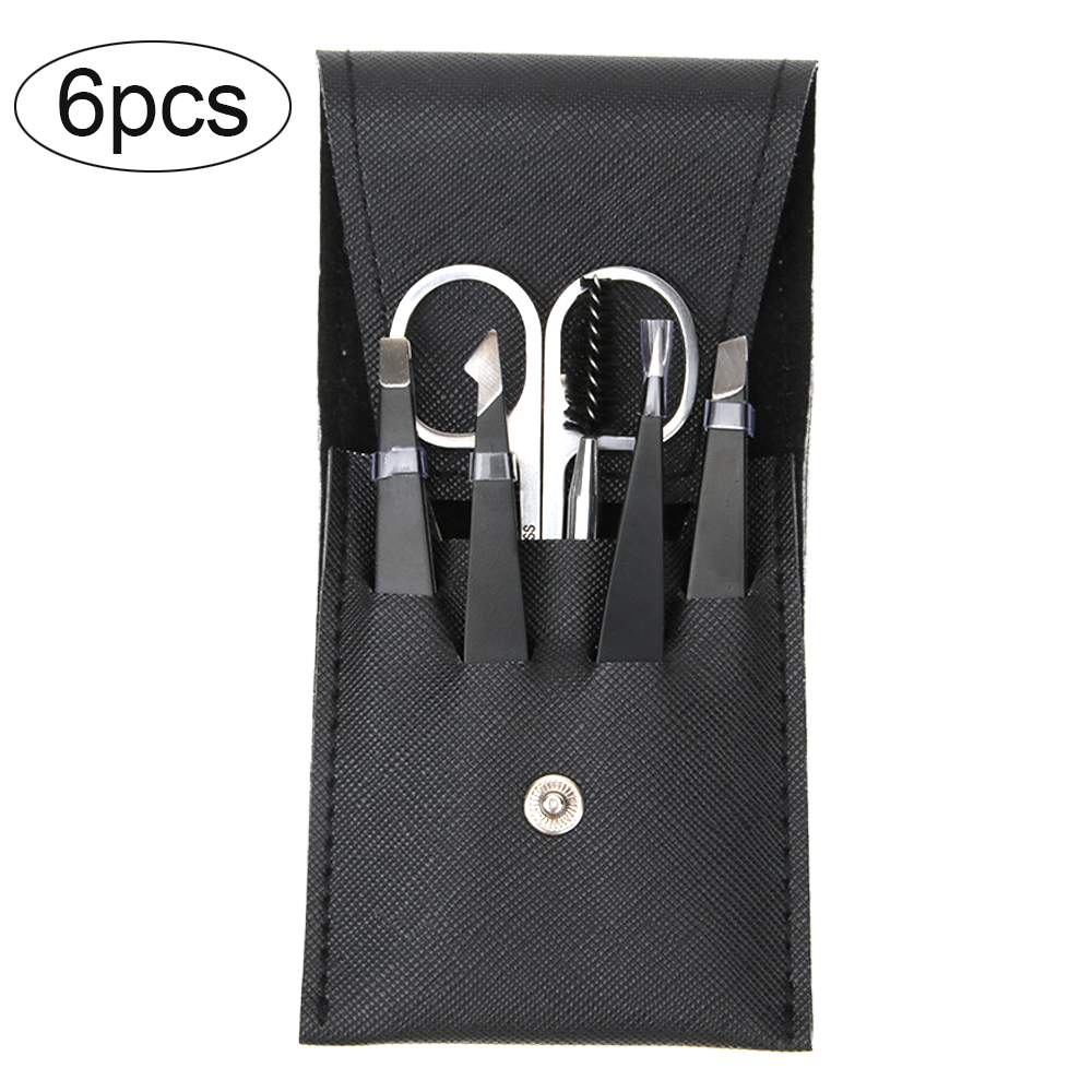 Juego de pinzas para depilación de cejas, pinzas para pestañas de acero inoxidable, punta plana inclinada, herramientas de maquillaje, 4/6 Uds.: Negro