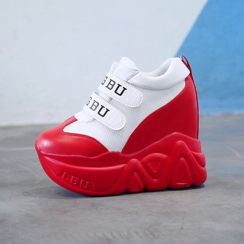 Sommer mesh åndbare sko kvinde høj platform hæle fritidssko kvinder 12cm hæle kiler sneakers chaussures femme: Hvid / 35