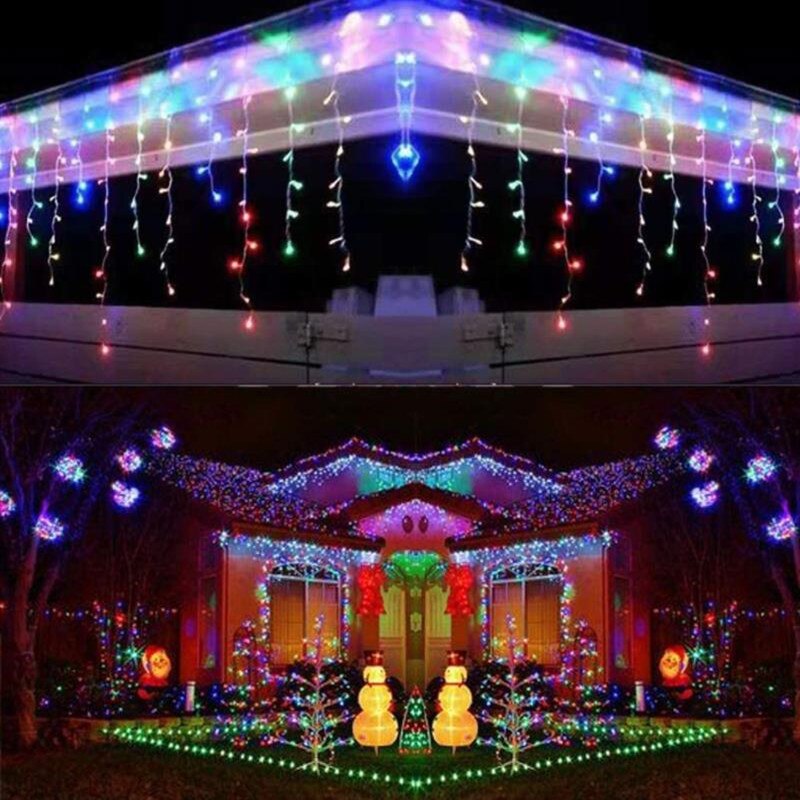 5M Waterproof Street Garland LED Curtain Icicle Light Droop 0.4-0.6m AC 220V/110V Festoon Year Christmas Lights for Outdoor: Multi-Color / US plug